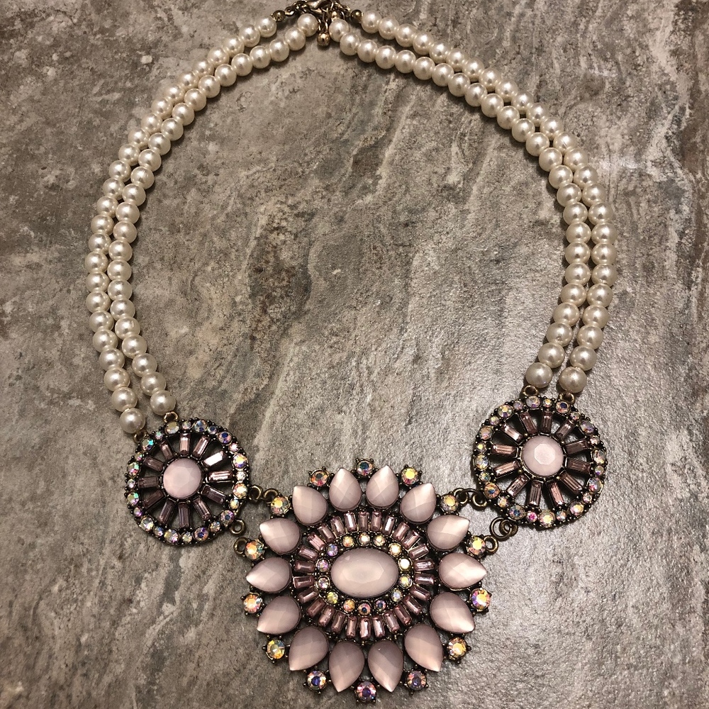 Purple Stone & Pearl Statement Necklace